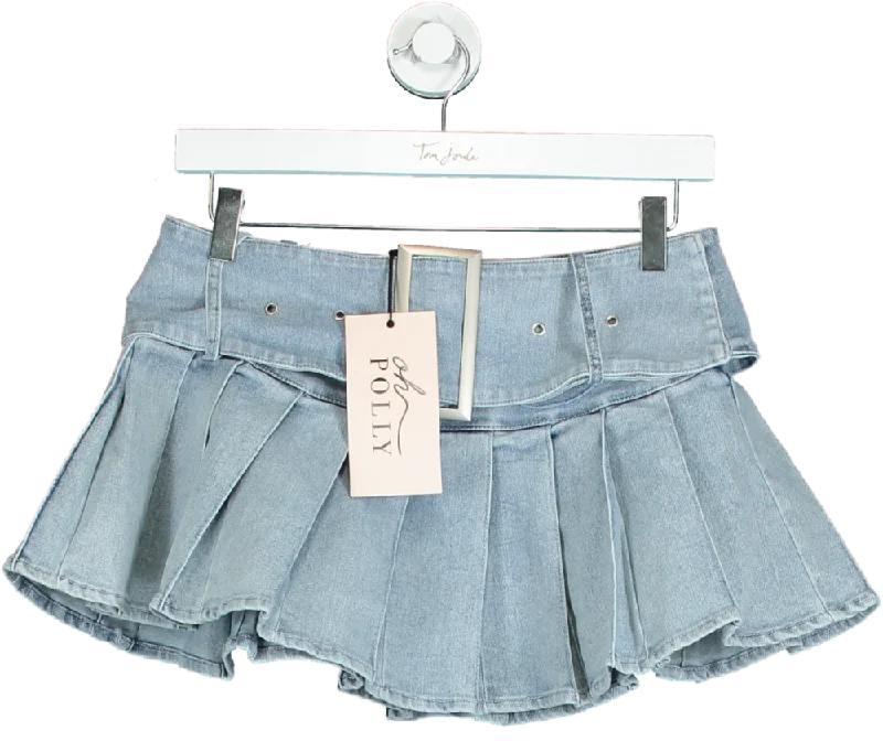 Oh Polly Light Blue Denim Skater Skirt UK 8