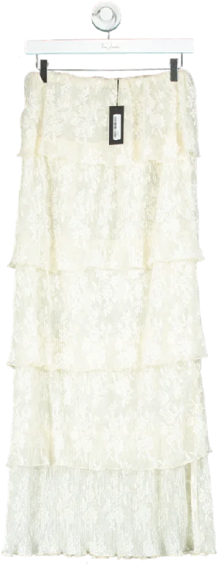 PrettyLittleThing Cream Tiered Lace Maxi Skirt UK 10