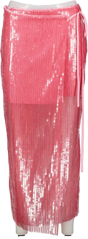 Rotate Birger Christensen Pink 'sequins' Midi Wrap Skirt UK S