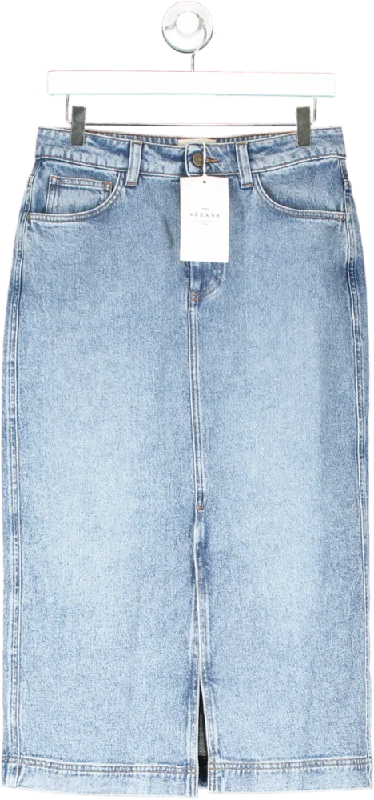 Sezane Blue Despina Mid Length Straight Denim Skirt UK 10