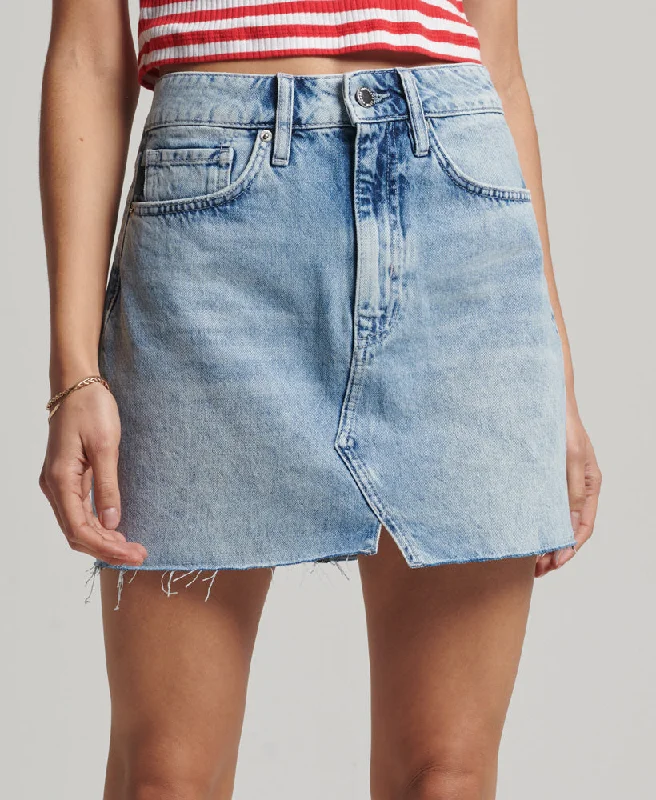 Vintage Denim Mini Skirt | Mid Indigo Marble