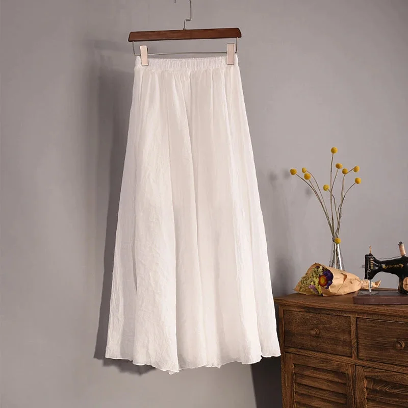 Women's A-Line Fashion Designer Cotton Linen Skirts (Long)