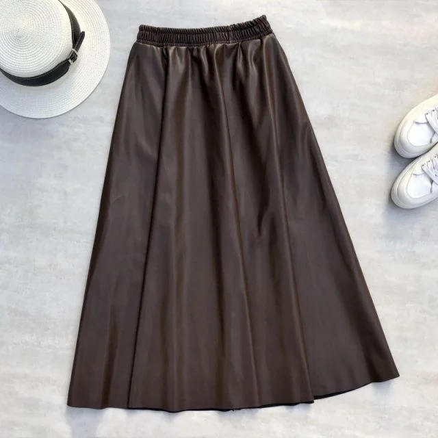 Women's A Line Fashion Designer PU Leather Long Skirts (Midi)