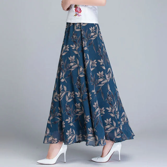 Women's Elastic Waist Fashion Designer Chiffon Skirts (Long)