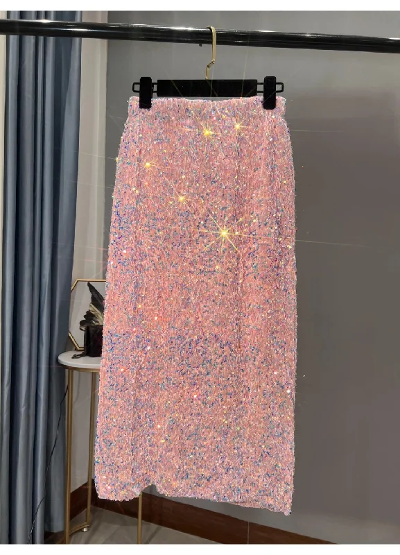 Women's Sequin Fashion Designer High Waist Split Skirts (Midi)