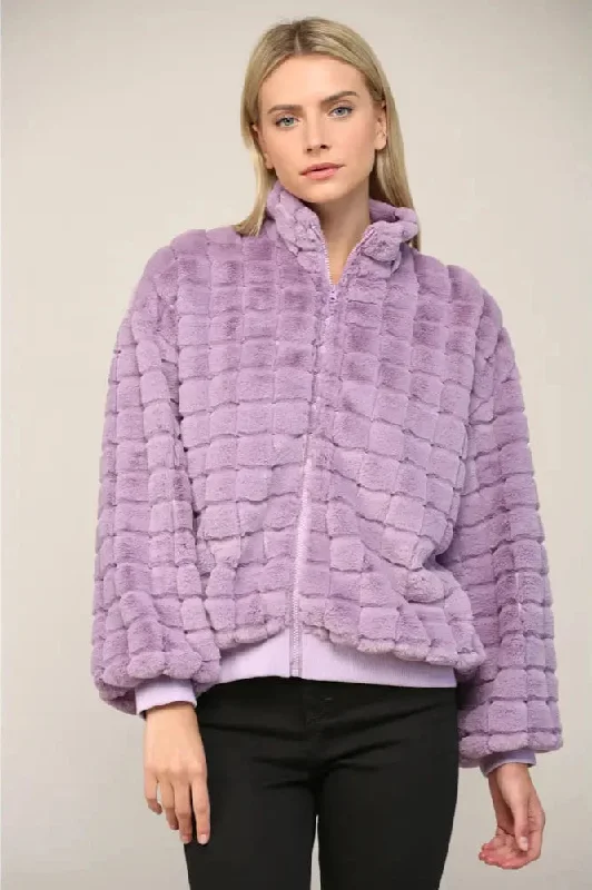 Women's Purple Jacket Faux High Neck Jacket