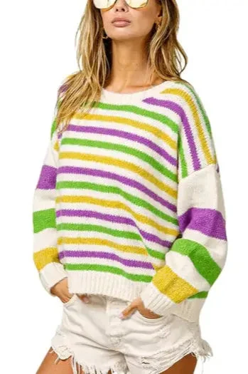 Women's Sweater Mardi Gras Comfy Stripe