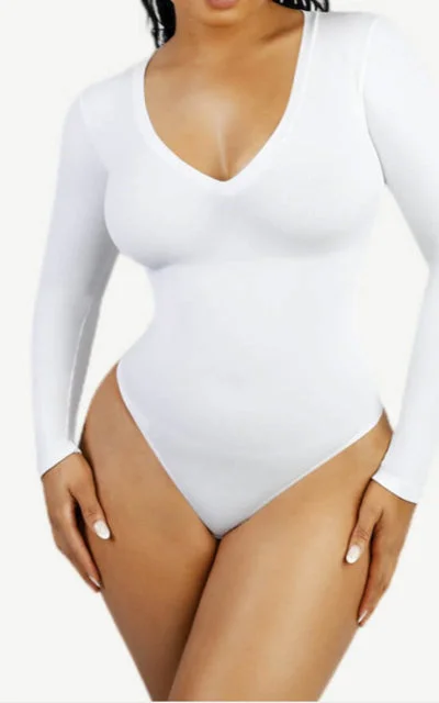 Vneck Snatching Long Sleeve Bodysuit 2302