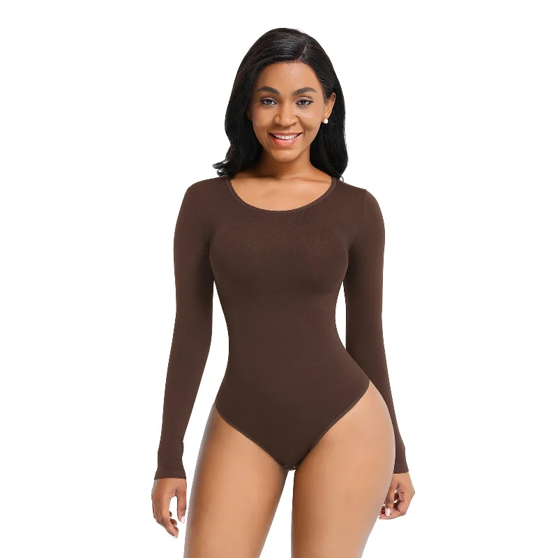 Essential Seamless Long Sleeve Shaping Bodysuit - Brown