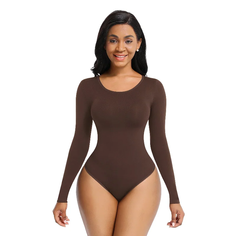 Essential Seamless Long Sleeve Shaping Bodysuit - Brown