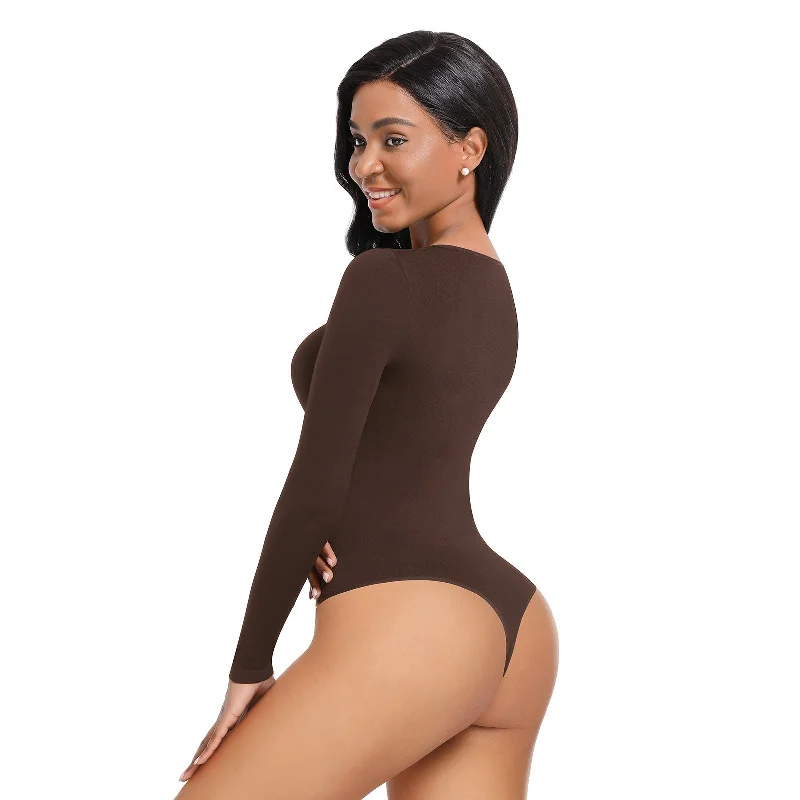 Essential Seamless Long Sleeve Shaping Bodysuit - Brown