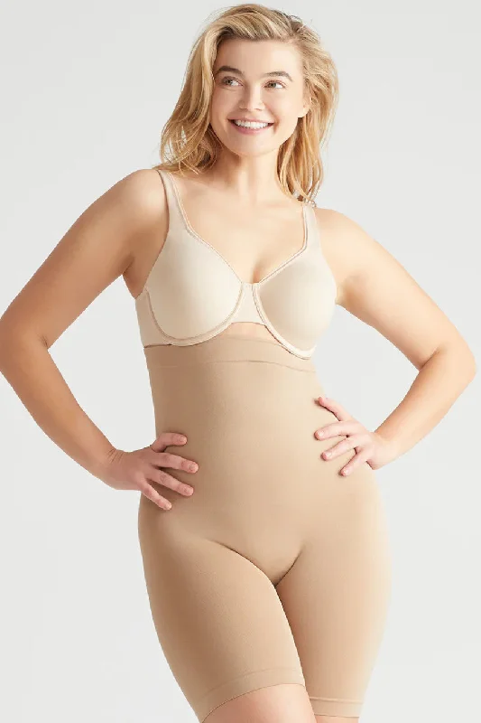 High Waisted Shapewear & Anti Chafe Shorts - Almond