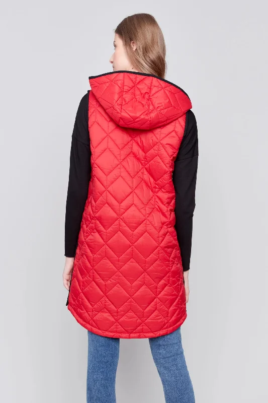 Charlie B Hooded Long Sleeveless Quilted Vest - C6323 - 388B