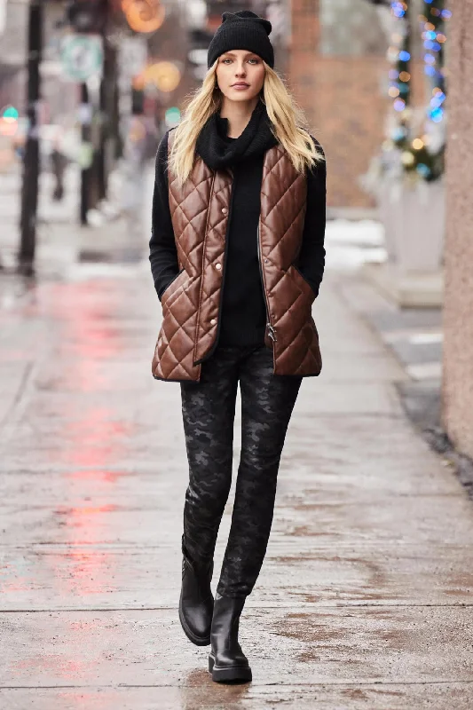 Charlie B Quilted Faux Leather Long Vest - C6321-945B