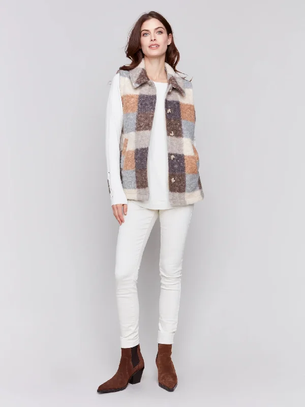 Charlie B Sherpa Plaid Vest - C6319-935B