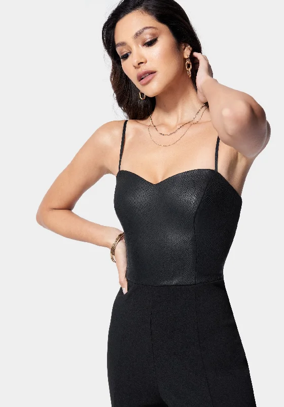 Vegan Leather Open Leg Jumpsuit