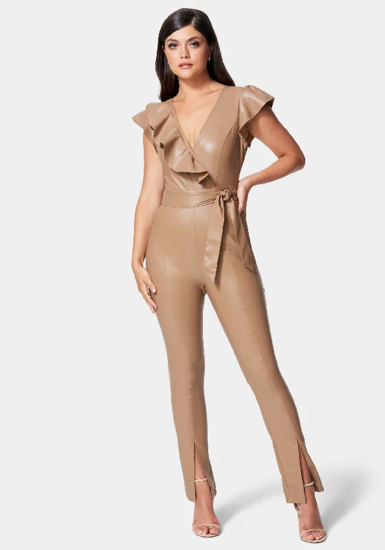 Vegan Leather Ruffle Jumpsuit