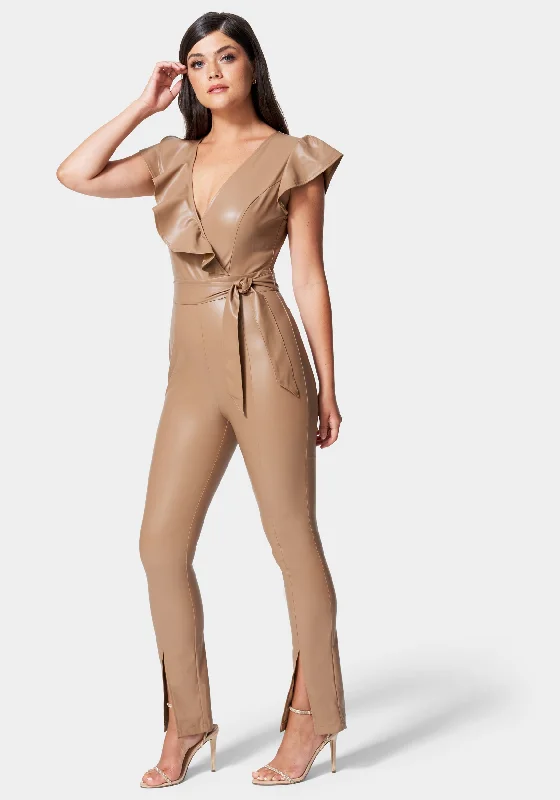 Vegan Leather Ruffle Jumpsuit