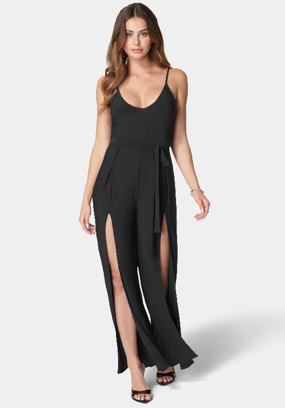 High Slit V-Neck Cami Strap Jumpsuit