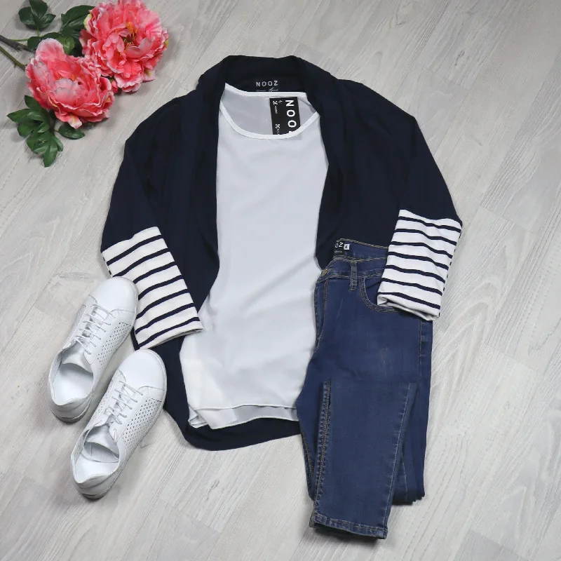 Shorter Navy Stripe Kimono Cardi