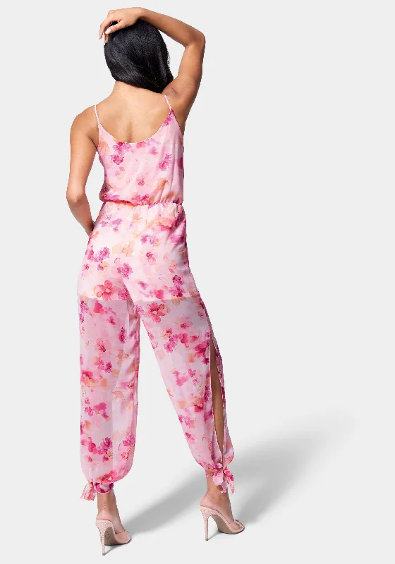 Printed Ankle Tie Jumpsuit