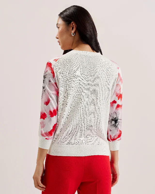 Darciyy Woven Front Printed Cardigan Ivory