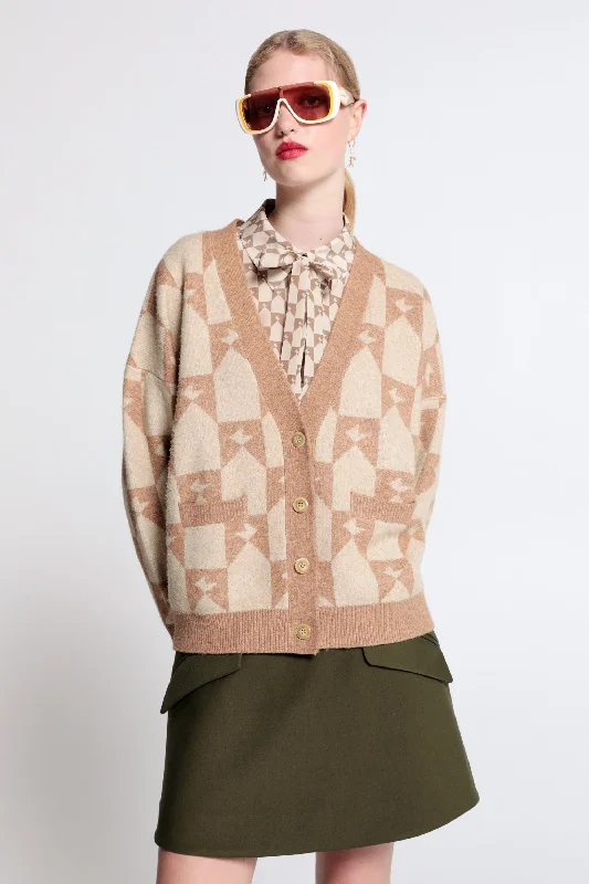 Karen Walker Monogram Chunky Cardigan - Tan