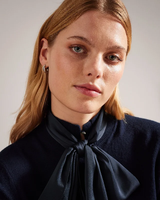 Maralou Sweater With Tie Bow Detail At Neck Navy