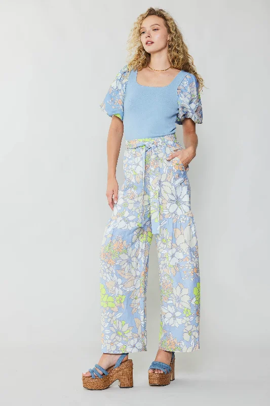 Linen Blend Floral Pants