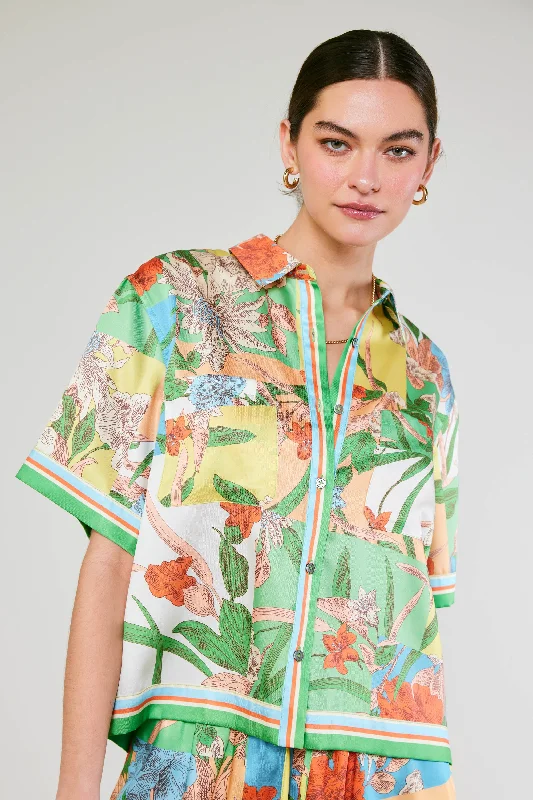 Border Print Floral Block Shirt