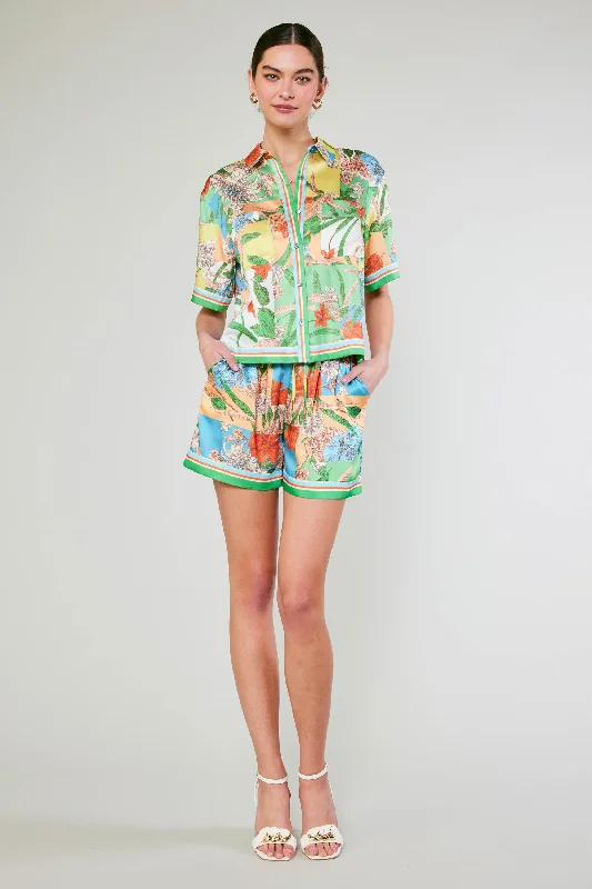 Border Print Floral Block Shirt