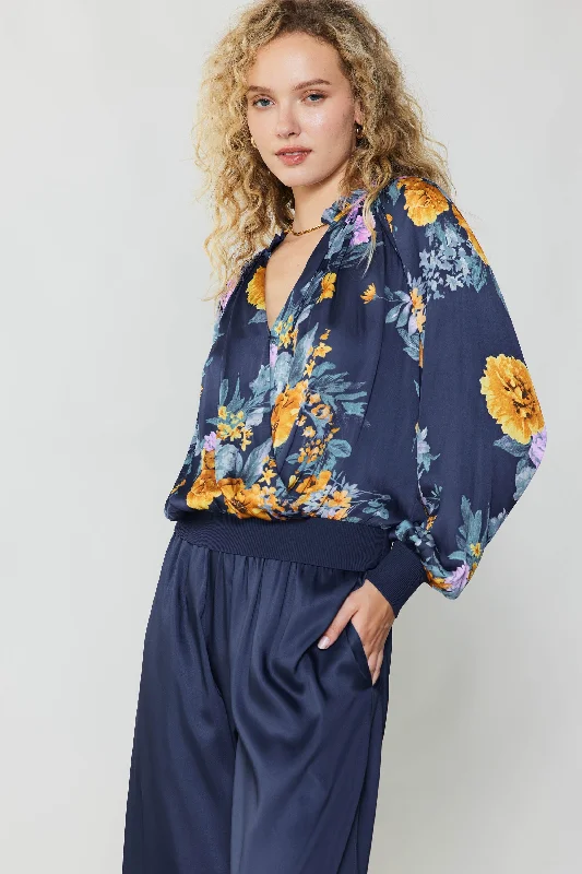 Floral Motif Surplice Blouse