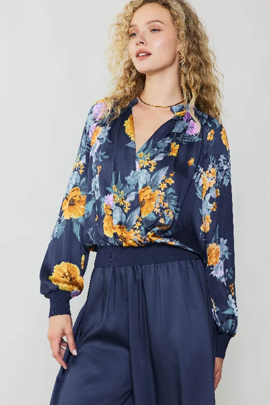 Floral Motif Surplice Blouse