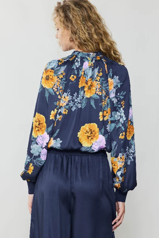 Floral Motif Surplice Blouse