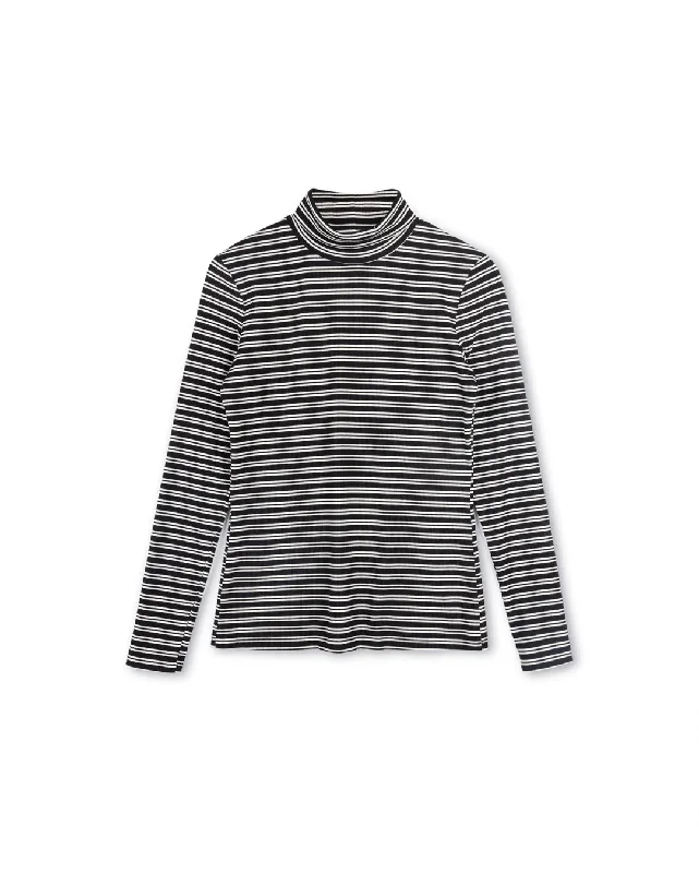 Stripe Jersey Mock Neck T-Shirt